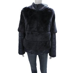 Linda Richards Womens Puffer Jacket Blue Zip Polyester Long Sleeve Size S